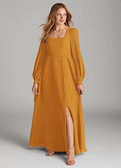 Azazie Leonia Junior Butterscotch A-Line with Pockets Chiffon Dress image1