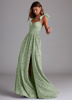 Azazie Denisse Bridesmaid Dresses Dusty Sage A-Line Ruched Floral Burnout Dress image2