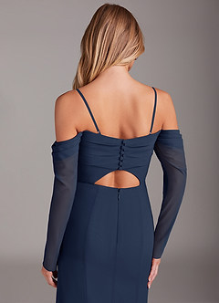 Azazie Hallie Brautjungfernkleider Meerjungfrau-Linie Langarm Chiffon Kleid Dunkelmarine image6
