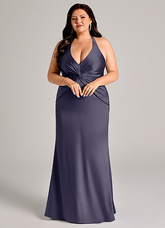 Azazie Valerie Jurken voor bruidsmeisjes Jurk van Stretch Satijn met Zeemeermin Geplooid Stormachtig image9