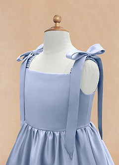 Azazie Chelsie Flower Girl Dresses Ice A-Line Bow Matte Satin Dress image8