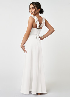 Azazie Emily Junior Vestido de Blanco de Gasa de Corte en A con Volante image4