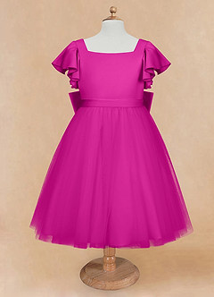 Azazie Kaeya Flower Girl Dresses Fuchsia A-Line Bow Tulle Dress image5