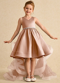 Azazie Julietta Flower Girl Dresses Champagne Rose Ball-Gown Convertible Tulle Dress image2