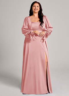 Azazie Leonia Suknie dla druhen Linia A Długi rękaw Satyna elastyczna Do ziemi Sukienka image12