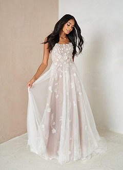 Azazie Armadan Wedding Dresses Diamond White Caramel A-Line Sequins Tulle Dress image1