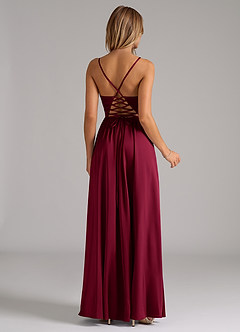 Azazie Aaida Bridesmaid Dresses Burgundy A-Line Corset Stretch Satin Dress image6