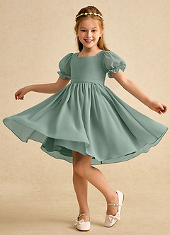 Azazie Jolie Blumenmädchenkleider A-Linie mit ärmel Chiffon Kleid Silberner Salbei image3