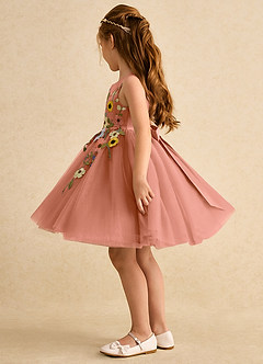 Azazie Prima Robe Demoiselle D'honneur Fillette Robe Trapèze en Tulle Arc Mai Tai image4