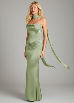 Azazie Sorrel Vestidos de damas de honor Vestido de Salvia Polvorienta de Satén Elástico de Corte Sirena Convertible con Sin tirantes image6