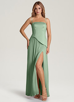 Azazie Tierney Robes de demoiselle d'honneur Robe Trapèze Convertible en Mousseline de soie Sans bretelle Matcha image3