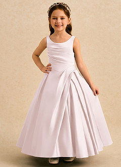 Azazie Audrey vestidos de niña de las flores Vestido Rosa Rubor de Satin Mate de Corte en A con Plisado image1