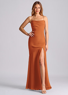 Azazie Grata Robes de demoiselle d'honneur Robe Sirène en Mousseline de soie Plissée Cannelle image6