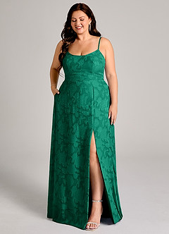 Azazie Moira Bridesmaid Dresses Emerald A-Line Side Slit Floral Burnout Dress image10
