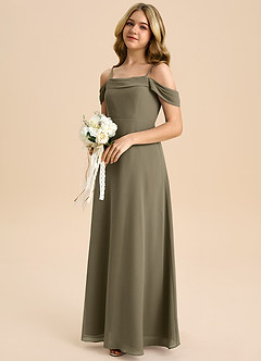Azazie Anselie Junior Agave A-Line Off the Shoulder Chiffon Dress image6