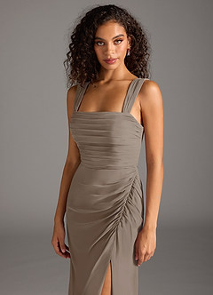 Azazie Jesaphine Bridesmaid Dresses Taupe Sheath Bow Chiffon Dress image7