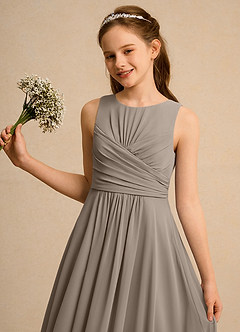 Azazie Ducky Girls Formal Flower Girl Dresses Taupe A-Line Pleated Chiffon Dress image3