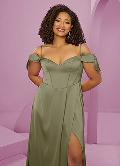 Barbie ♥ Azazie Bridesmaid Dresses Pistachio A-Line Off the Shoulder Stretch Satin Dress image13