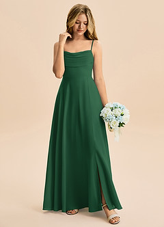 Azazie Bear Junior A라인 주름진 쉬폰 플로어 길이 주니어 신부 들러리 드레스 image3