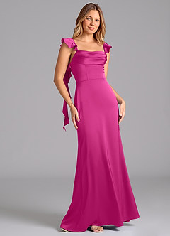 Azazie Adi Bridesmaid Dresses Fuchsia A-Line Pleated Stretch Satin Dress image5