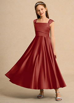 Azazie Bundle Girls Formal Flower Girl Dresses Terracotta A-Line Pleated Matte Satin Dress image6