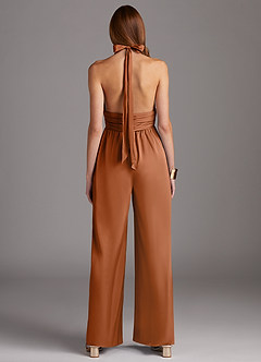 Azazie Oli Bridesmaid Dresses Copper Pleated Stretch Satin Jumpsuit image2