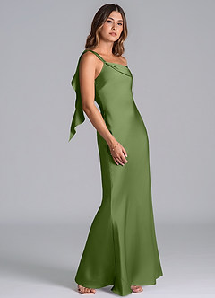 Azazie Driea Brudtärnklänningar Klä av Sjöjungfru i Stretch Satin Ena axeln Enbärsgrön image5