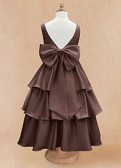 Azazie Margie Flower Girl Dresses Ganache A-Line Bow Stretch Satin Dress image5