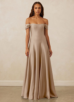 Christian Siriano Bridal for Azazie 1002 Bridesmaid Dresses Taupe A-Line Off the Shoulder Stretch Satin Convertible Dress image2