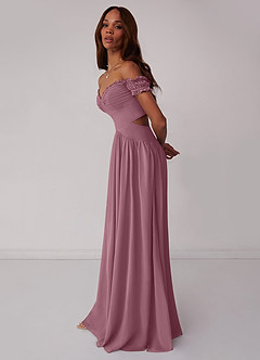 Barbie ♥ Azazie Bridesmaid Dresses Vintage Mauve A-Line Off the Shoulder Chiffon Convertible Dress image4