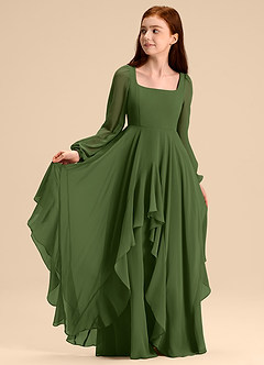 Azazie Clara Junior Olive A-Line Blouson Chiffon Dress image7