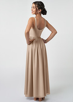 Azazie Keyla Junior Taupe A-Line Pleated Chiffon Dress image4