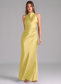 Azazie Evadne Brudtärnklänningar Klä av Tubklänning i Stretch Satin Plisserad Kanariefågel image3