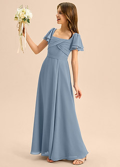 Azazie Azey Junior Jurk van Chiffon met A-Lijn Ruches Stoffig Blauw image7