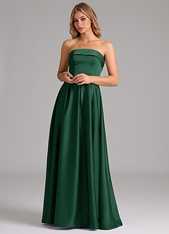 Azazie Lucienne Bridesmaid Dresses Dark Green A-Line Strapless Stretch Satin Convertible Dress image4