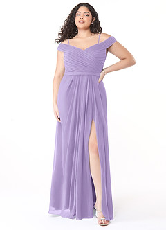Azazie Audrianna Bridesmaid Dresses Lilac A-Line Off-The-Shoulder Gathered Chiffon Convertible Dress image7