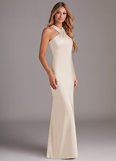 Azazie Doretta Bridesmaid Dresses White Alabaster Mermaid Pleated Stretch Satin Dress image7