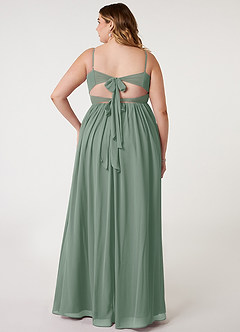 Azazie Zeya Vestidos de damas de honor Vestido de Salvia Plateada de Gasa de Corte en A con Cuello en V plisado image7