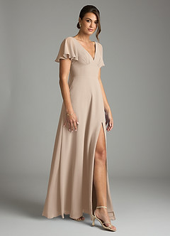 Azazie Kimber Bridesmaid Dresses Taupe A-Line Flounce Sleeve Chiffon Dress image6