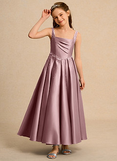 Azazie Mochi Girl Jurken voor bloemenmeisjes Baljurk Jurk van Mat Satijn Geplooid Stoffige Roos image6