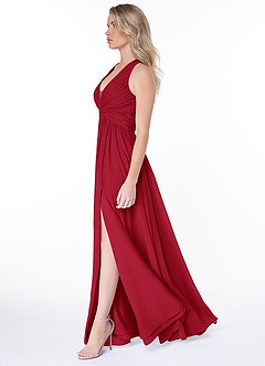 Azazie Jaclyn Brautjungfernkleider A-Linie Plissee Chiffon Kleid Scharlachrot image3