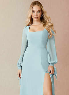 Azazie Leonia Bridesmaid Dresses Mist A-Line Long Sleeve Chiffon Dress image5