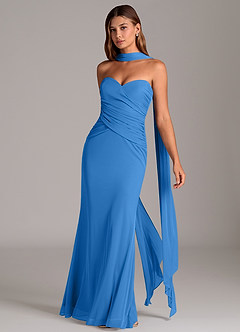 Azazie Katelyn Bridesmaid Dresses Blue Jay Sheath Strapless Mesh Convertible Dress image3