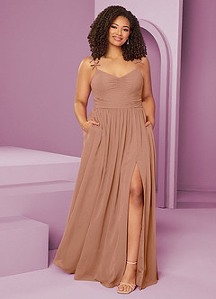 Barbie ♥ Azazie Jurken voor bruidsmeisjes Jurk van Chiffon met A-Lijn Geplooid Champagne Roos image8