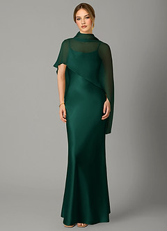 Azazie Jaleesa Bridesmaid Dresses Emerald A-Line High Neck Stretch Satin Dress image1