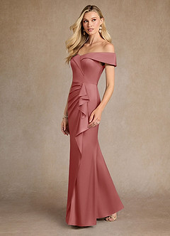 Azazie Laredo Moeder van de bruid jurken Zeemeermin Jurk van Stretch Satijn Off the Shoulder Antieke Roos image5