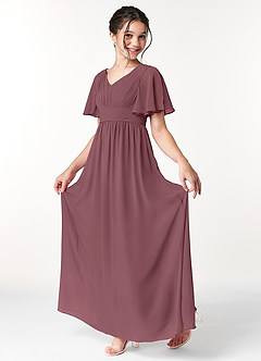 Azazie Temeka Junior Sangria A-Line Pleated Chiffon Dress image3