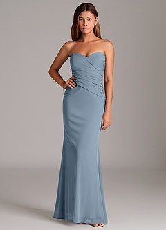 Azazie Katelyn Jurken voor bruidsmeisjes Converteerbaar Jurk van Mesh met Kolom Strapless Stoffig Blauw image5