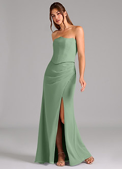 Azazie Jenine Vestidos de damas de honor Vestido de Matcha de Gasa de Corte Sirena con Sin tirantes image4