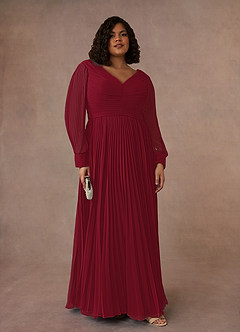 Azazie Zina Mother of the Bride Dresses Burgundy A-Line Pleated Chiffon Dress image7